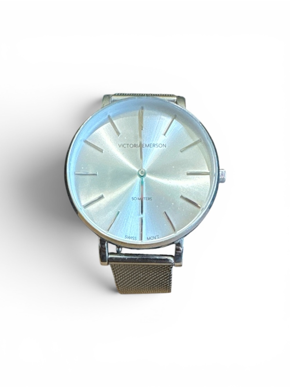 Victoria Emerson Silver-Tone Minimalist Mesh Bracelet Watch